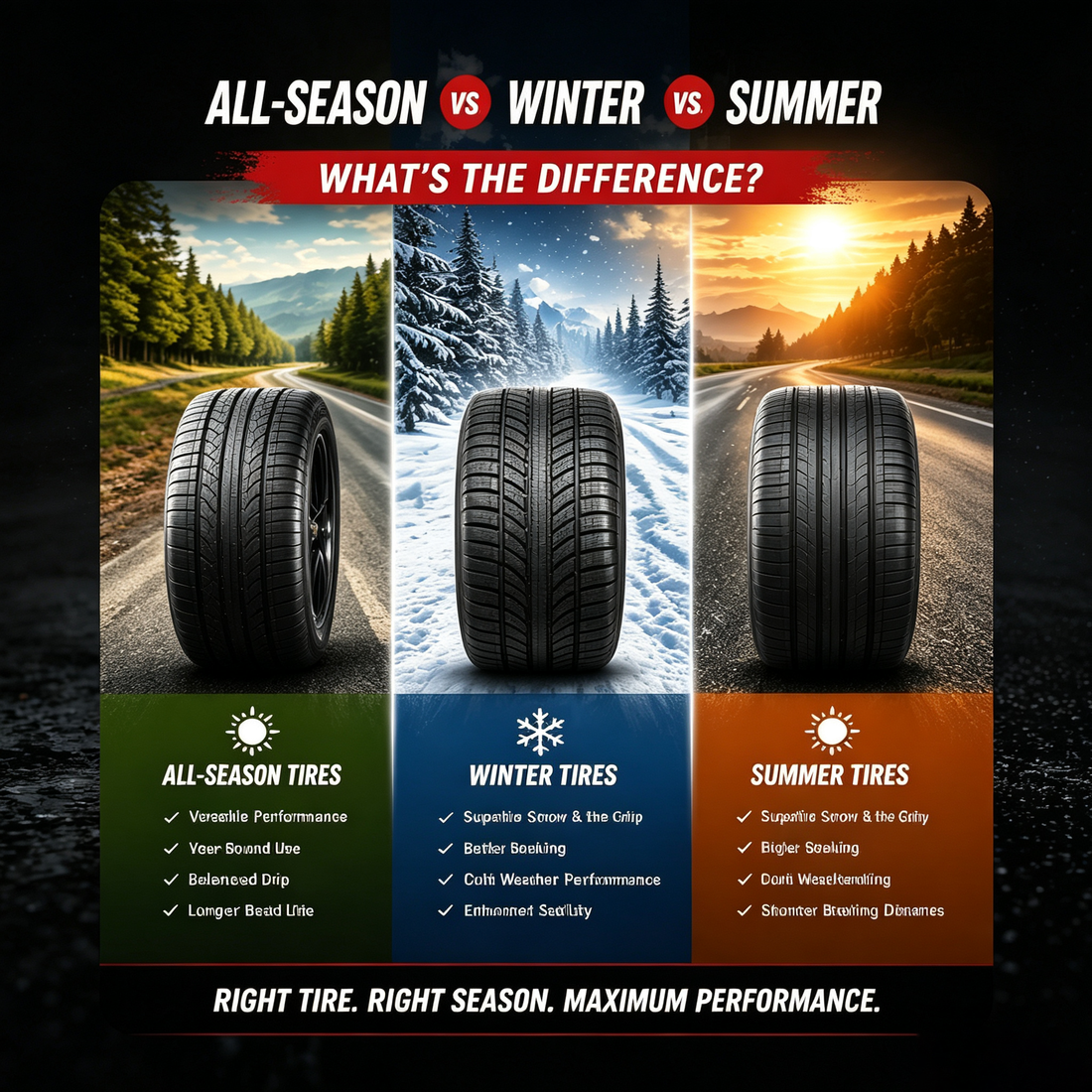 All-Season vs Summer vs Winter Tires: What’s the Difference?